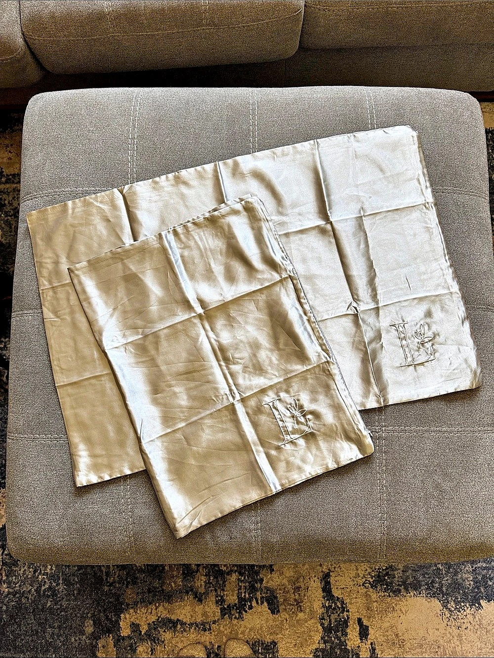 2 Satin/Silk Silver pillowcases